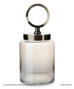 بانکه شیشه ای با درب فلزی دایره ای