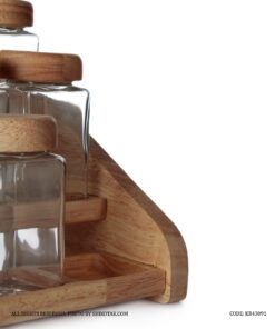 جا ادویه چوبی  9 عددی با استند چوبی سه طبقه لینا