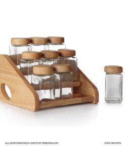 جا ادویه چوبی  9 عددی با استند چوبی سه طبقه لینا