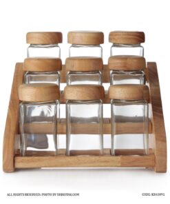 جا ادویه چوبی  9 عددی با استند چوبی سه طبقه لینا