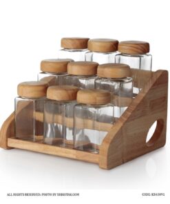 جا ادویه چوبی  9 عددی با استند چوبی سه طبقه لینا