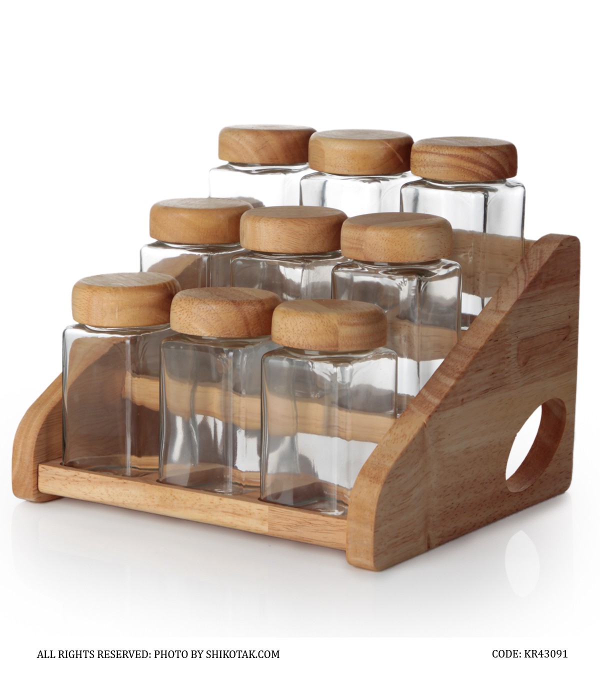 جا ادویه چوبی 9 عددی با استند چوبی سه طبقه لینا