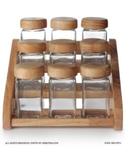 جا ادویه چوبی  9 عددی با استند چوبی سه طبقه لینا