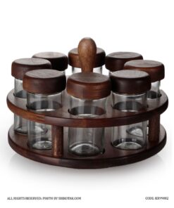 جا ادویه چوبی گردان 8 تایی با استند چوبی باربارا