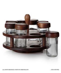 جا ادویه چوبی گردان 8 تایی با استند چوبی باربارا