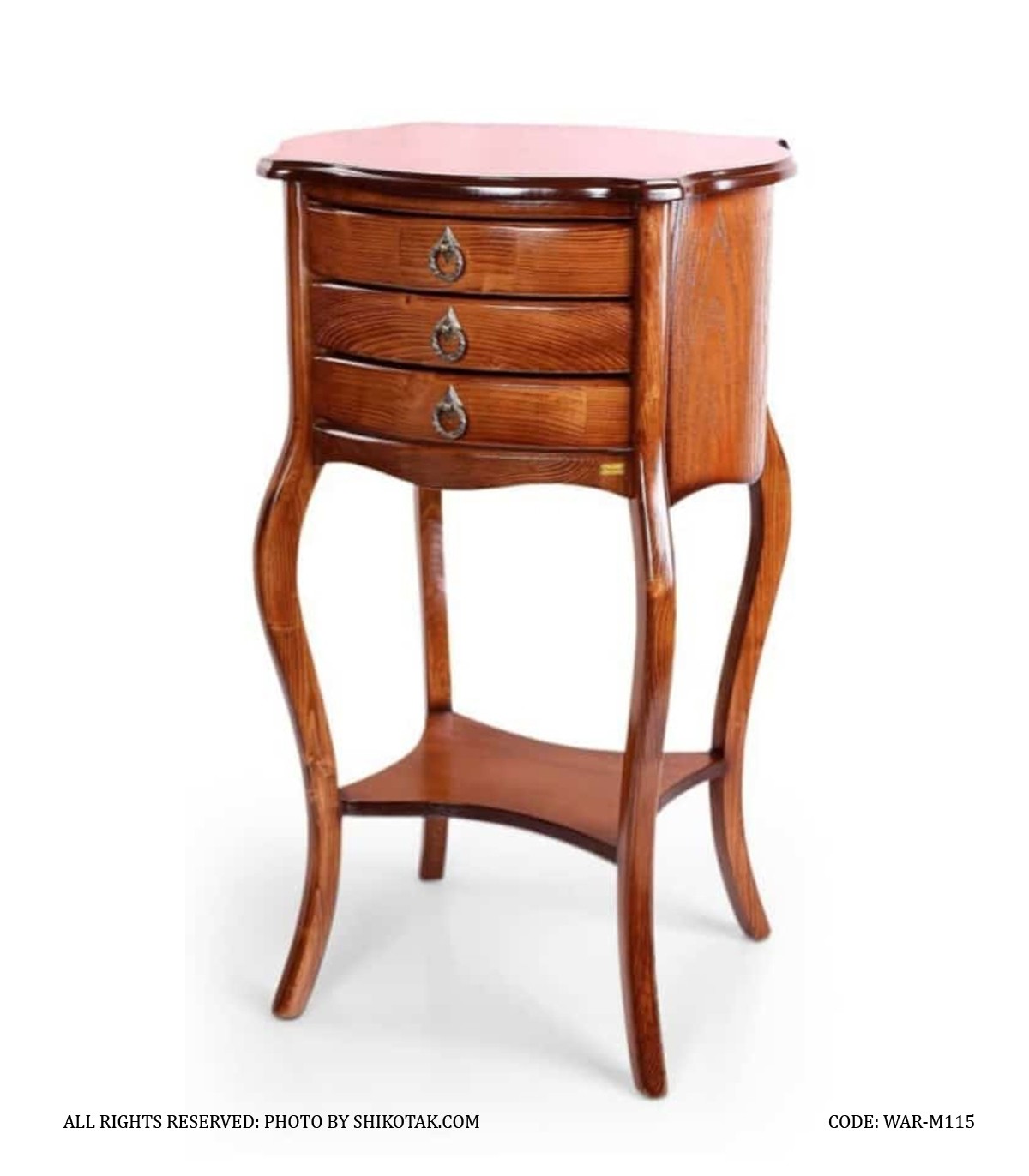 میز تلفن چوبی بیضی سه کشو مدل 115