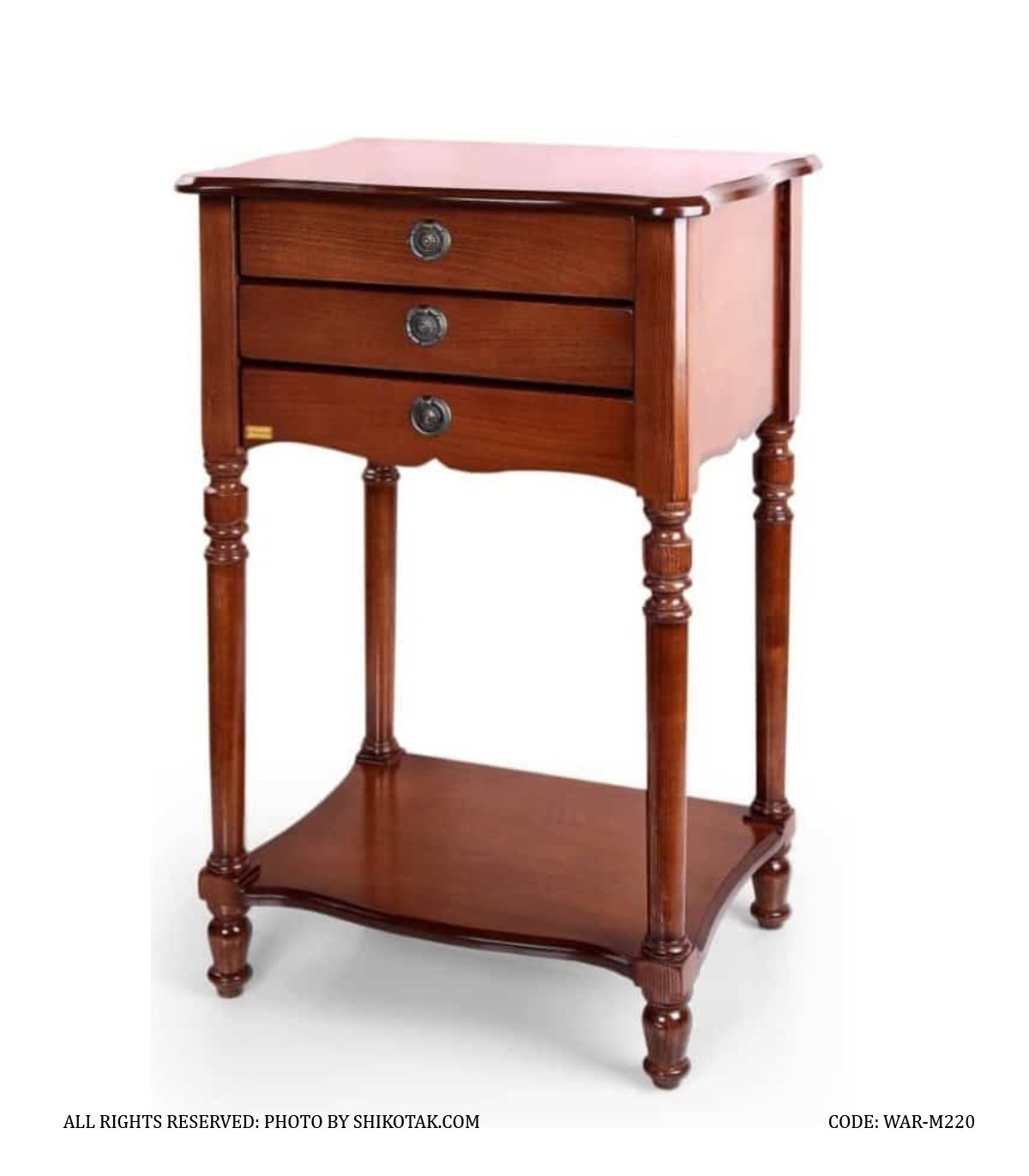 میز تلفن چوبی کلاسیک سه کشو پایه خراطی مدل 220