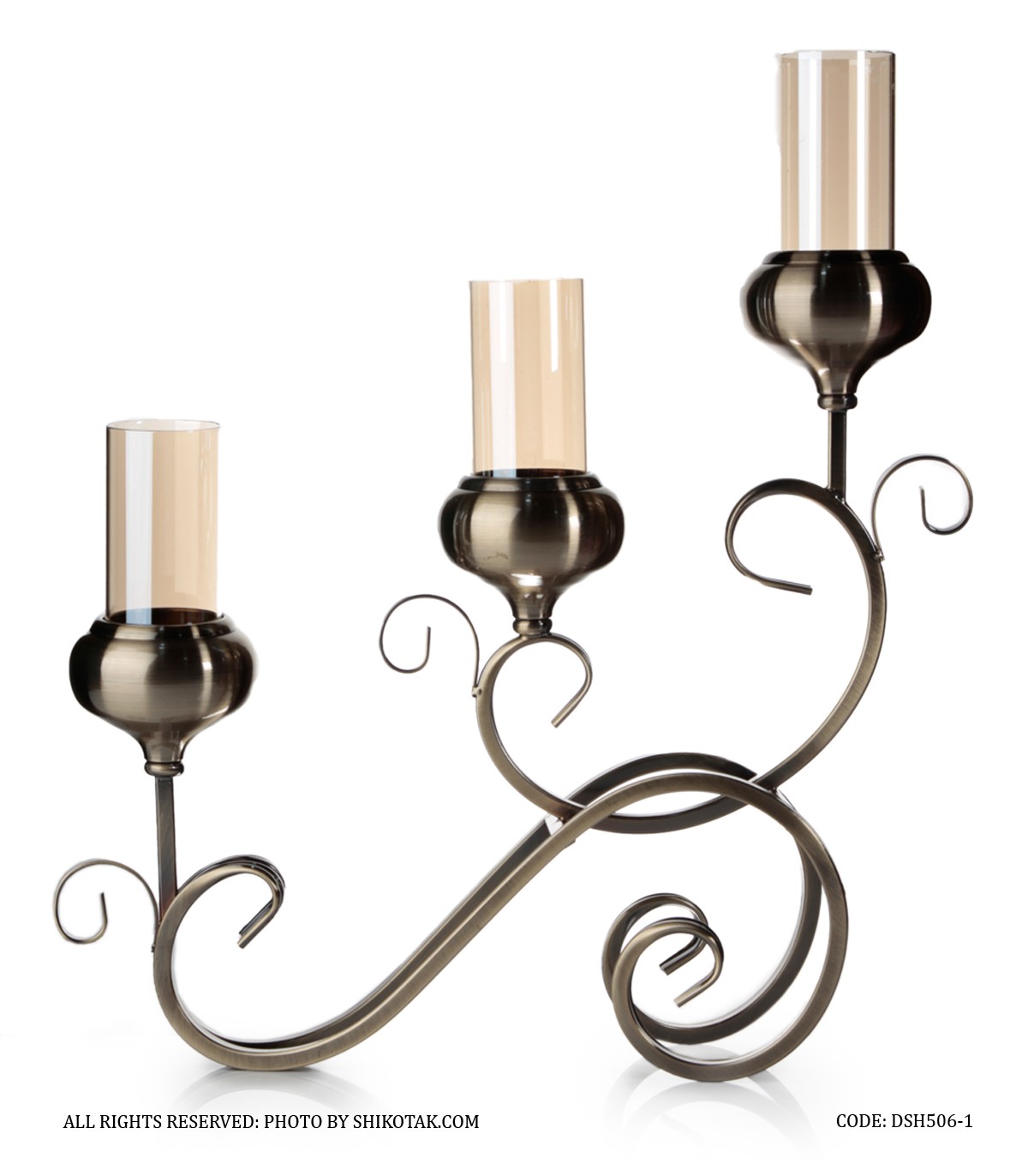 جاشمعی سه شعله مدل کالسکه ای برنزی