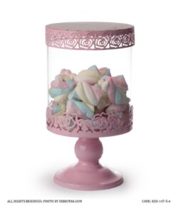 کندی باکس پایه دار صورتی لبه توری مدل Flowery