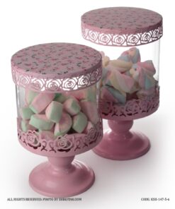 کندی باکس پایه دار صورتی لبه توری مدل Flowery