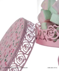 کندی باکس پایه دار صورتی لبه توری مدل Flowery