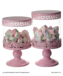 کندی باکس پایه دار صورتی لبه توری مدل Flowery