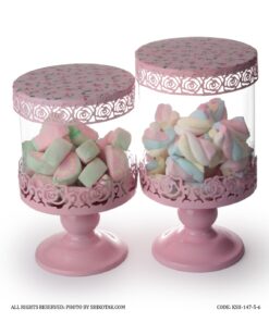 کندی باکس پایه دار صورتی لبه توری مدل Flowery