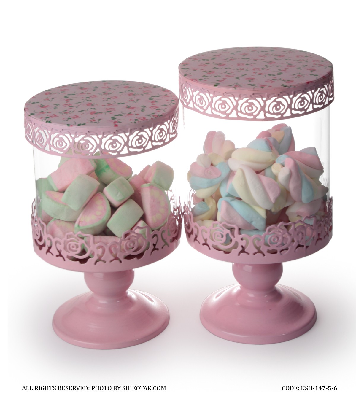 کندی باکس پایه دار صورتی لبه توری مدل Flowery