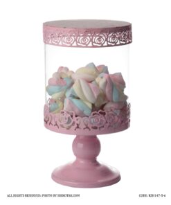 کندی باکس پایه دار صورتی لبه توری مدل Flowery