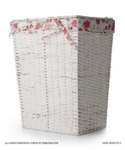 سبد لباس حصیری سفید با کاور پارچه ای گلگلی