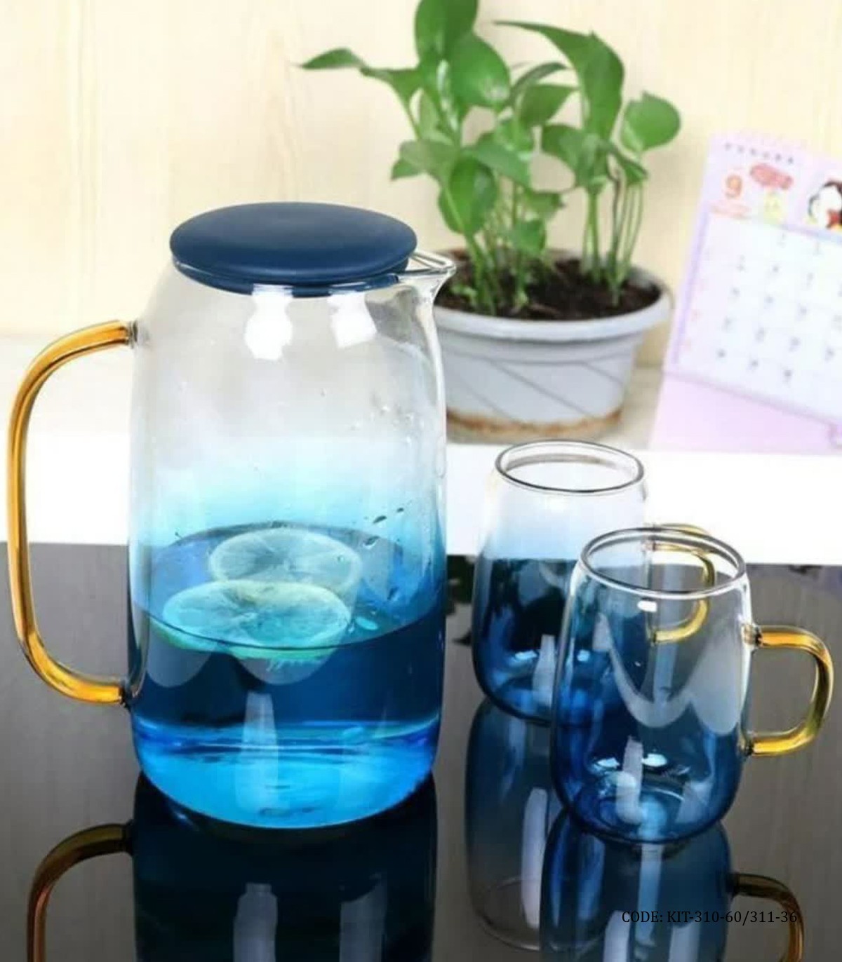 پارچ و لیوان پیرکس رنگی ترک مدل آیوان