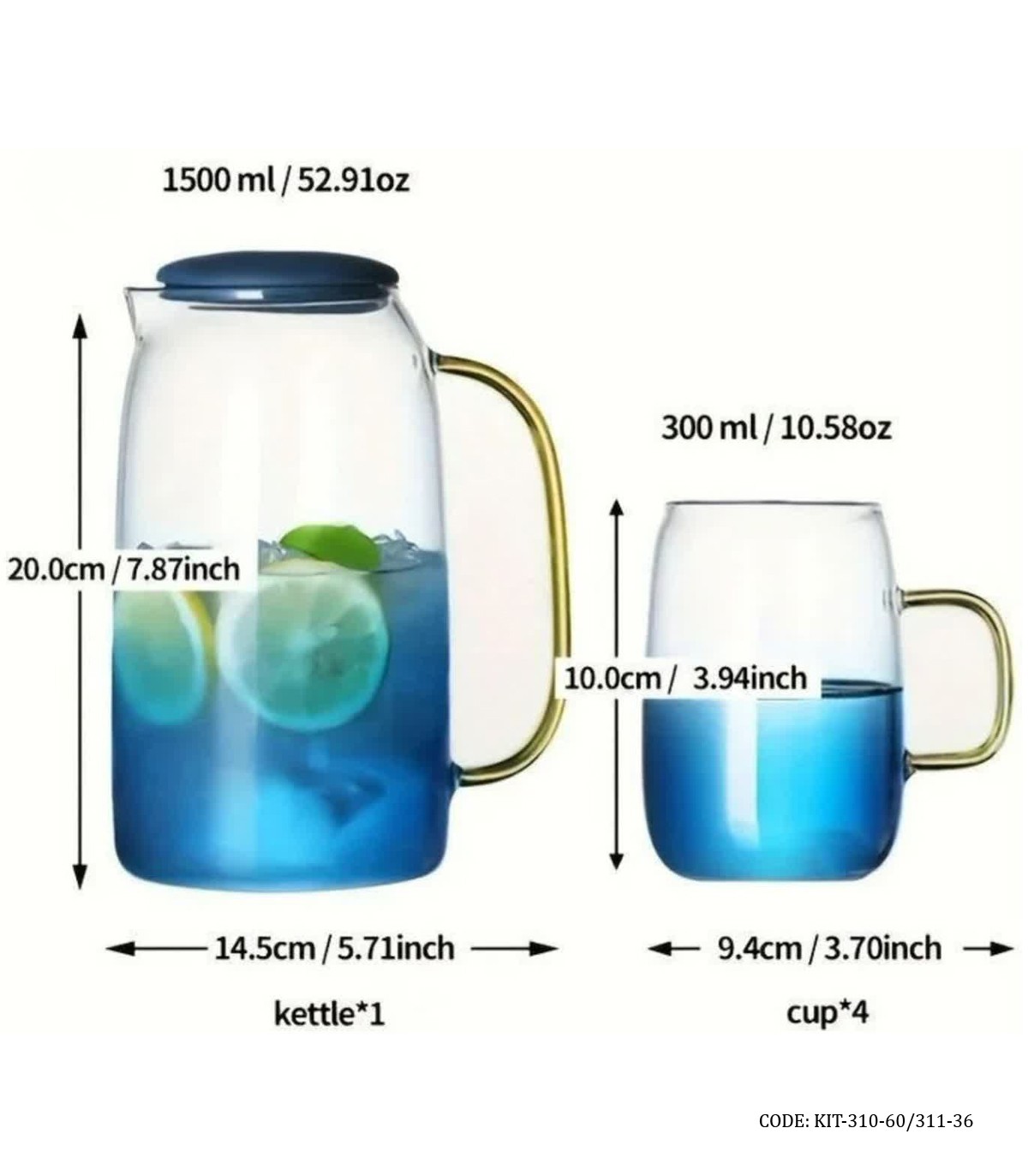 پارچ و لیوان پیرکس رنگی ترک مدل آیوان