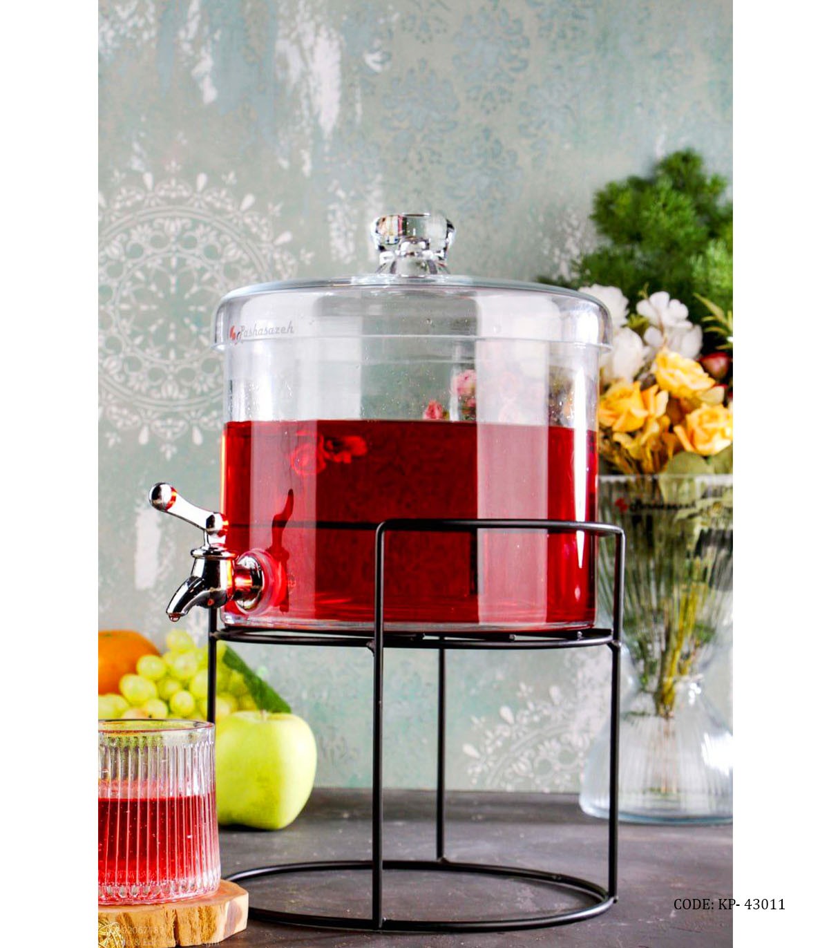 کلمن شیشه ای یک طبقه پایه استیل مدل 011