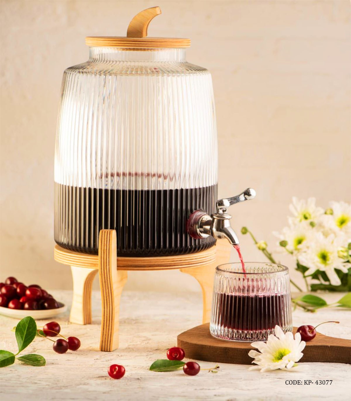 کلمن شیشه ای پایه چوبی  4.5 لیتری مدل لوتوس