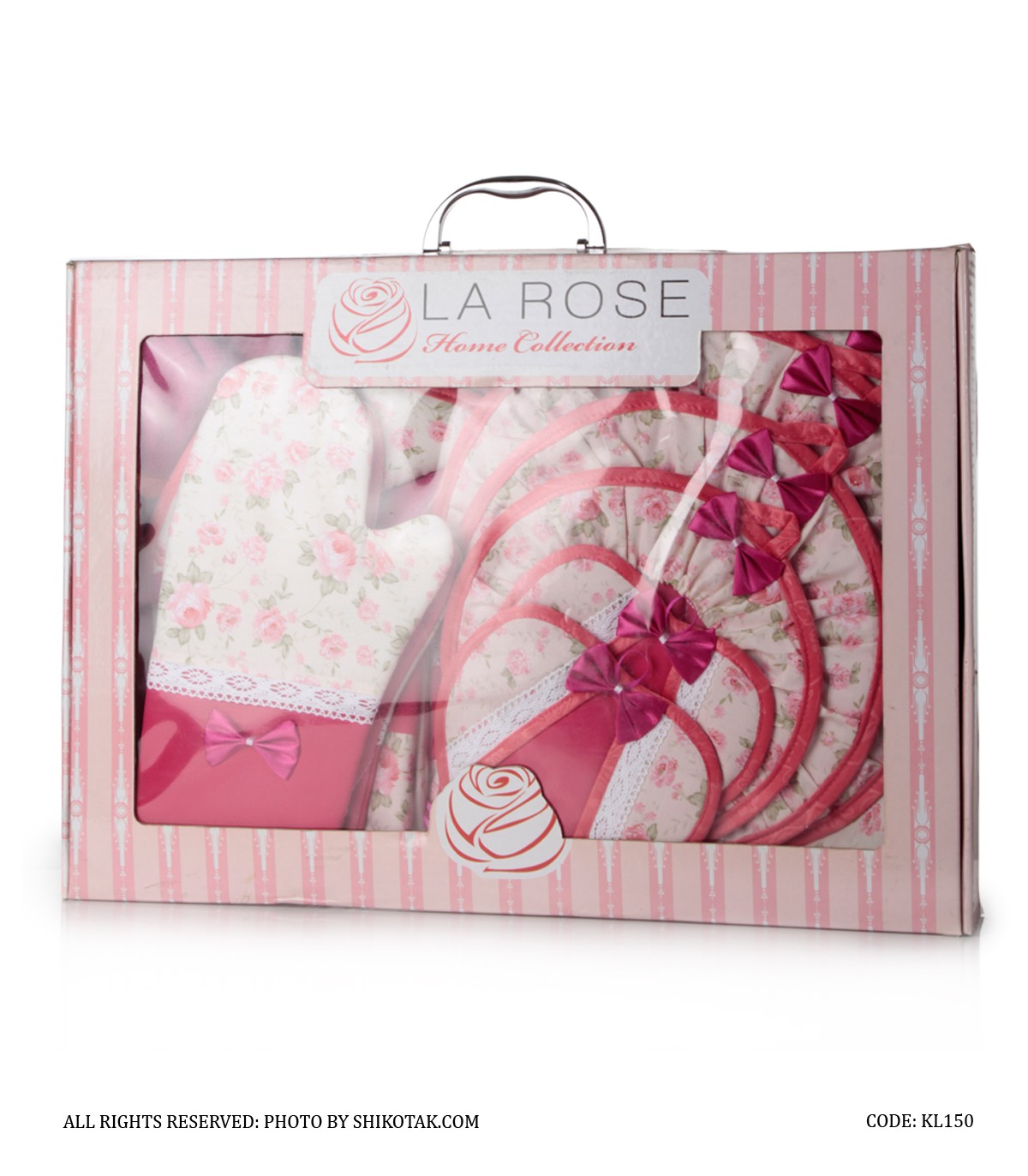 سرویس آشپزخانه پارچه ای عروس 18 تکه سرخابی Flowerita