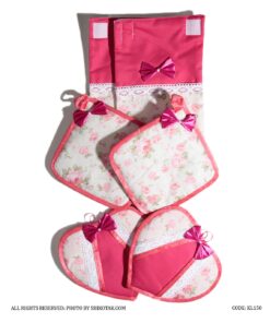 سرویس آشپزخانه پارچه ای عروس 18 تکه سرخابی Flowerita