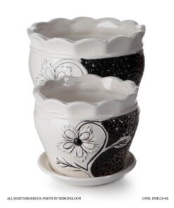 ست دو عددی گلدان و زیرگلدانی سرامیکی طرح گل مشکی