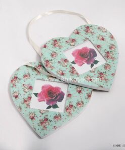 قاب عکس چوبی آویز دوتایی طرح قلب