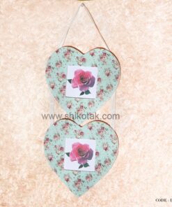 قاب عکس چوبی آویز دوتایی طرح قلب