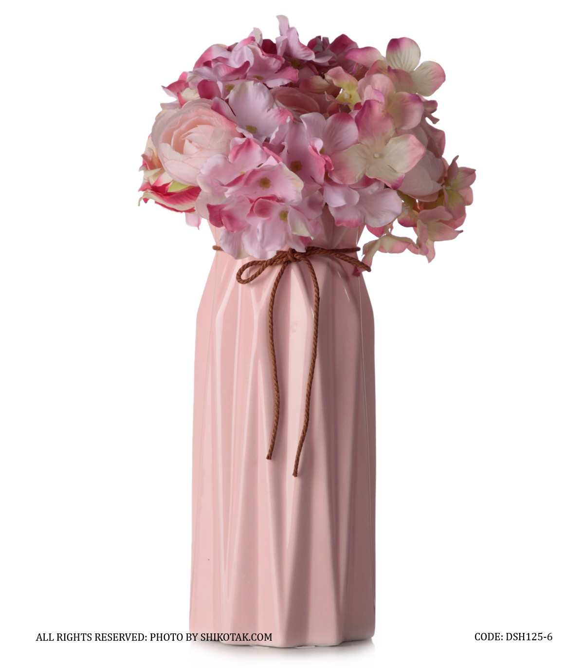 گلدان سرامیکی نخ دار صورتی