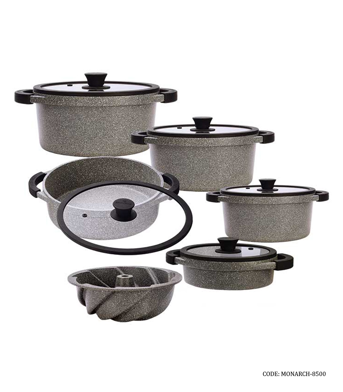 سرویس قابلمه گرانیتی 11 پارچه زرساب مدل مونارک پلاس طوسی