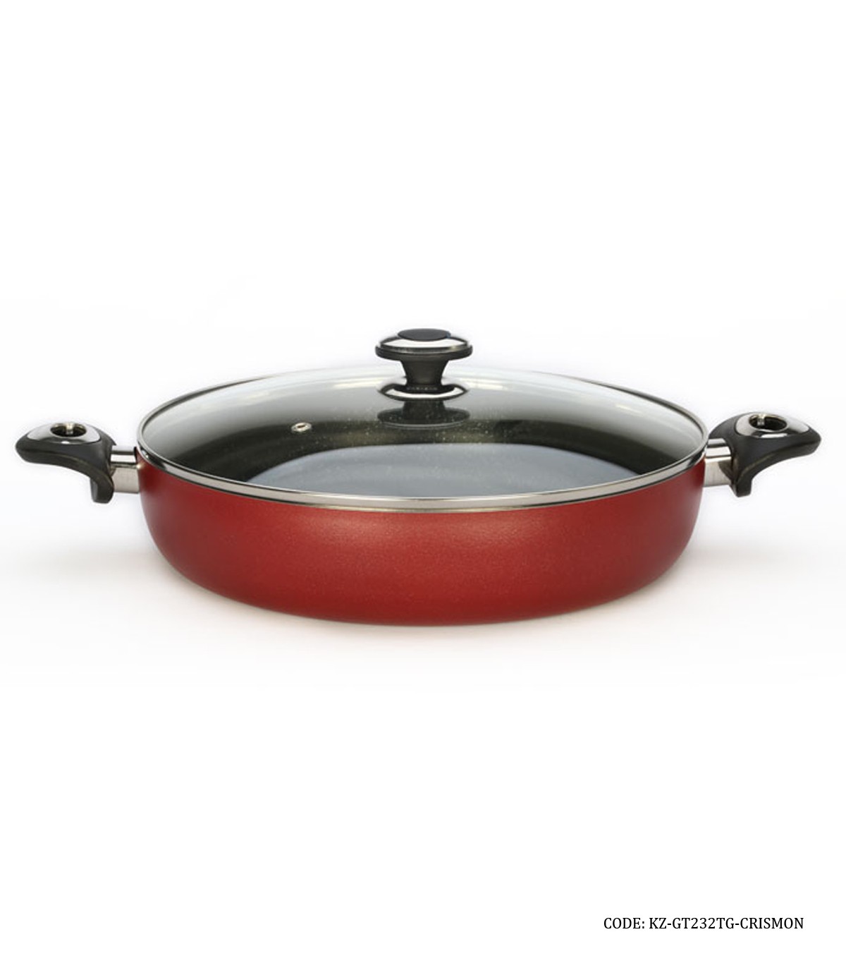 تابه دو دسته گرانیتی درب شیشه ای سایز 32 مدل گرانیتا