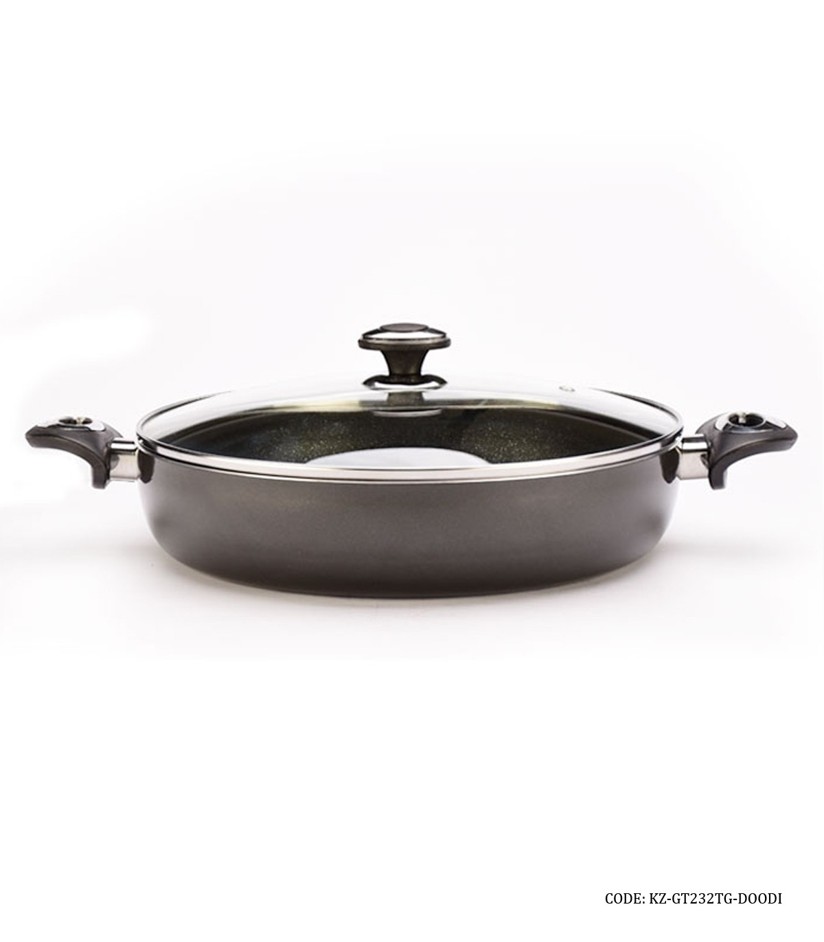 تابه دو دسته گرانیتی درب شیشه ای سایز 32 مدل گرانیتا