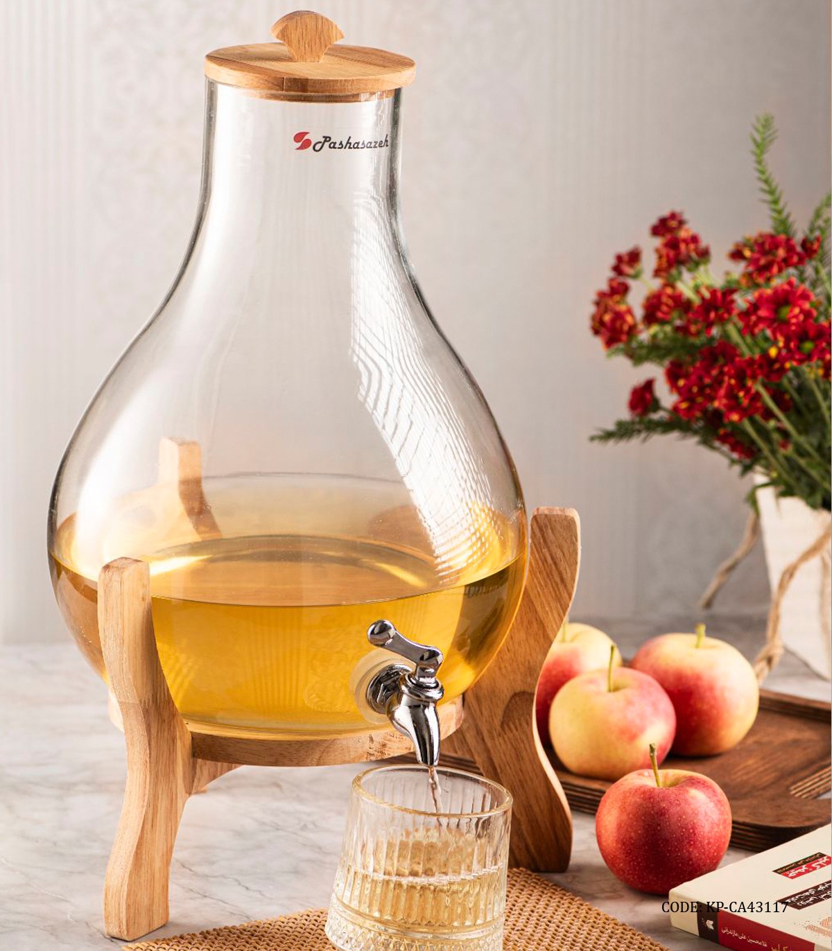 کلمن شیشه ای پایه چوبی 7 لیتری مدل ایکیا ساده