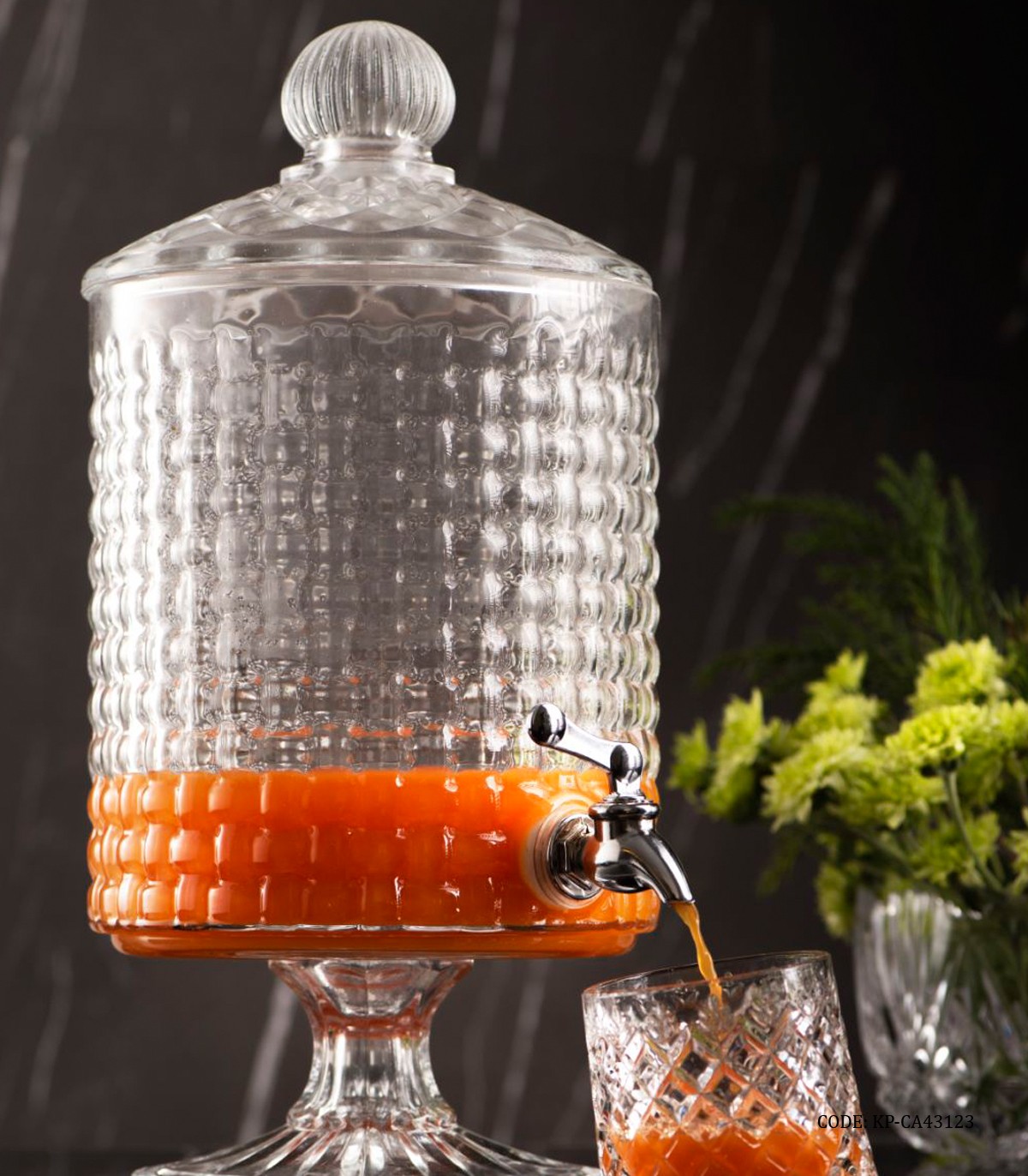 کلمن شیشه ای پایه بلوری 4.5 لیتری مدل راتان