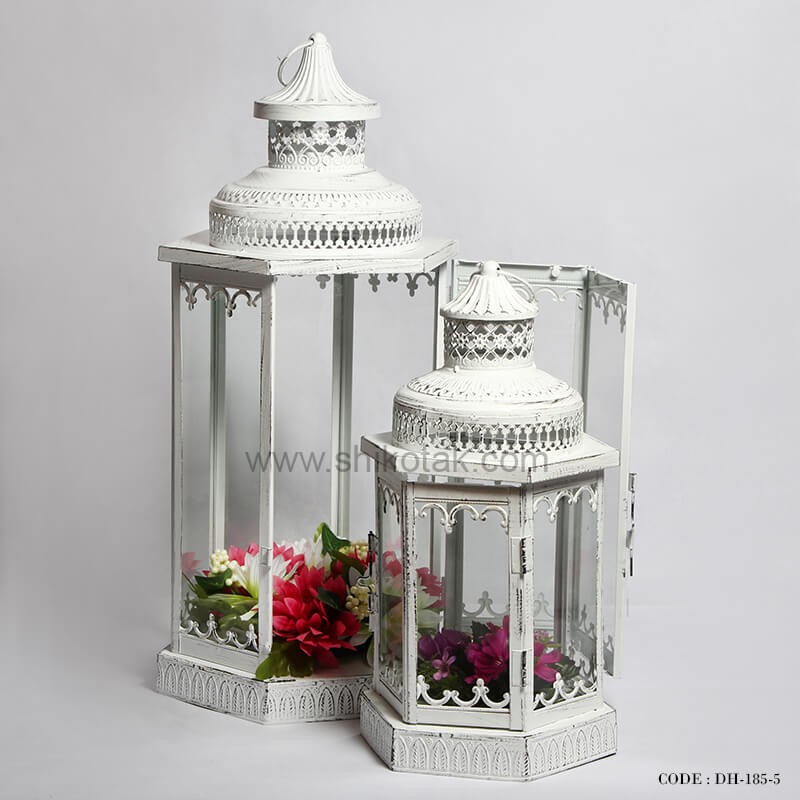 فانوس تزئینی فلزی شش ضلعی سایز کوجک