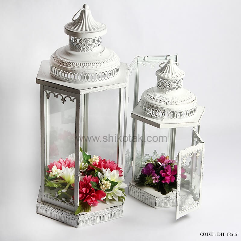 فانوس تزئینی فلزی شش ضلعی سایز کوجک