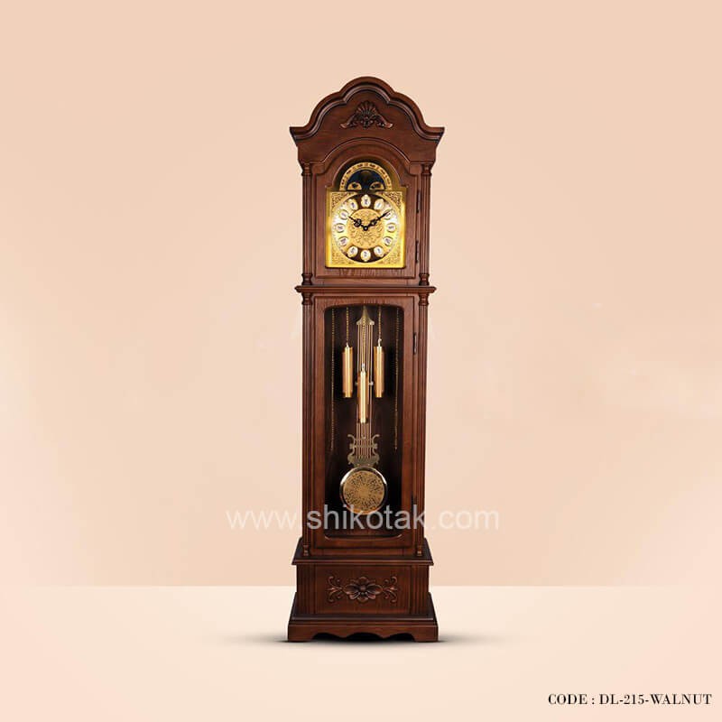 ساعت ایستاده چوبی سری 215 طرح کرون قهوه ای