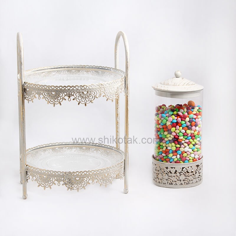 استند فلزی پتینه کاری بشقاب میوه خوری