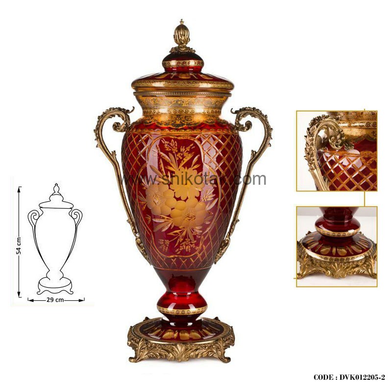 گلدان سلطنتی مدل کوزه ای بلند قرمز طلایی سری045