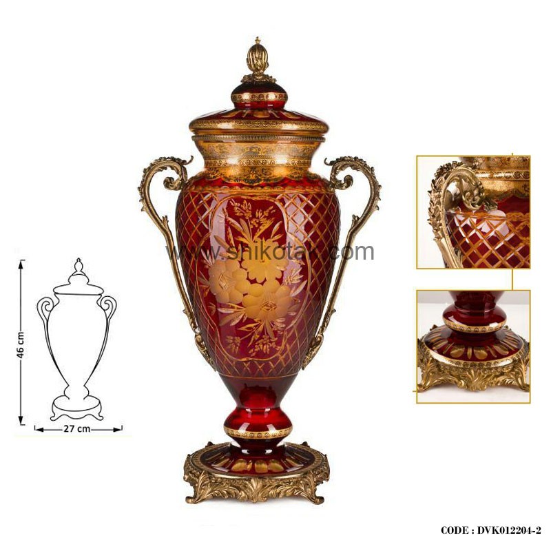 گلدان سلطنتی مدل کوزه ای کوتاه قرمز طلایی سری045