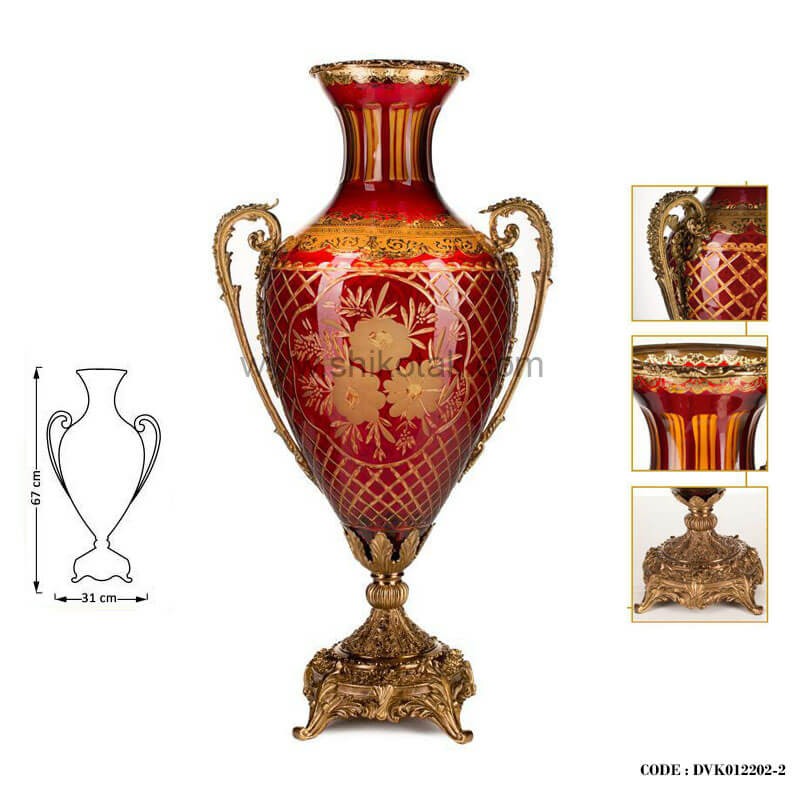 گلدان پایه برنز بلند قرمز طلایی سری 012