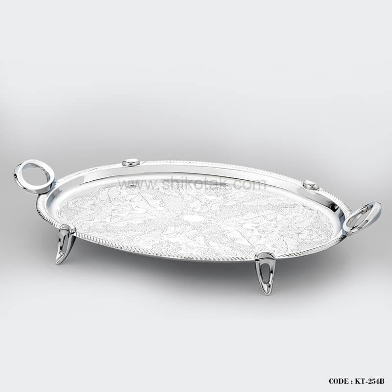 سینی چای جم کروم بیضی طرحدار