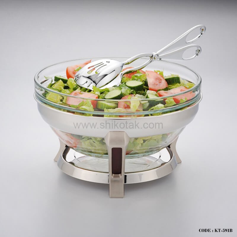 ظرف سالاد خوری استیل طرح چوب