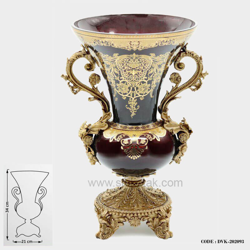 گلدان پایه برنز سلطنتی زرشکی سری 093