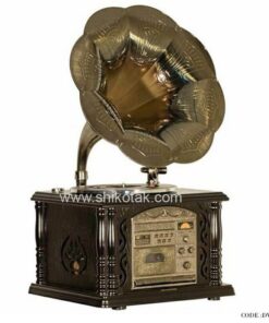 گرامافون رومیزی مدل آرتام شیپور بزرگ قهوه ای تیره