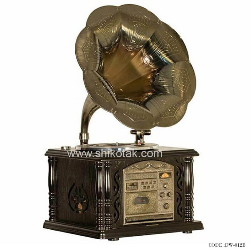 گرامافون رومیزی مدل آرتام شیپور بزرگ قهوه ای تیره