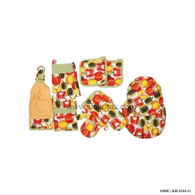 نیم ست پارچه ای آشپزخانه طرح فلفل دلمه