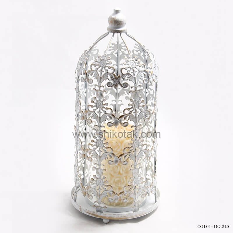 جا شمعی مدل قفس سفید طلایی