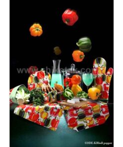 نیم ست پارچه ای آشپزخانه طرح فلفل دلمه